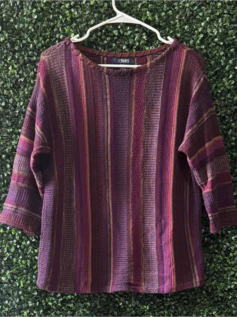 CHAPS Women's 3/4 Sleeve Striped Sweater